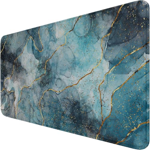 Large Gaming Mouse Pad with Stitched Edges, (31.5X15.7In) Durable Non-Slip Natural Rubber Base, Waterproof Computer Keyboard Pad Mat for Esports Pros/Gamer/Desktop/Office/Home- Marble Blue - color: Marble Blue, size: 31.5L x 15.6W inches