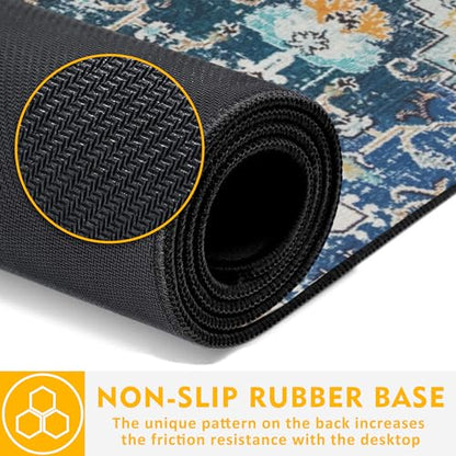 Desk Mat,Bohemian Textile Rug Texture Mouse Pad,31.5""X15.7"" Large Desk Pad with Stitched Edge Non-Slip Base Keyboard Big Mouse Pad for Office Home Work Gaming, WDQ-D10 - color: Colorful Geometry Knitwear Rug
