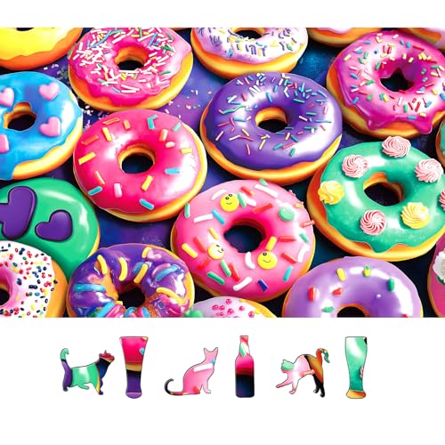 Colorful Donuts 500 Piece Jigsaw Puzzle for Adults, Vibrant Dessert Theme Puzzle with Poster & Letter on Back, Family Activity Entertainment, Challenging Gifts for Baking and Dessert Enthusiasts - color: Donuts