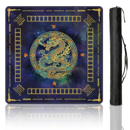 Mahjong Mat for Table with Rules, 31.5" x 31.5" Noise Reduction Non Slip Waterproof Mah Jong Table Mat with Carrying Bag, Suitable for Mahjong, Poker, Board Games, Dominoes, and Card Games - color: Dragon