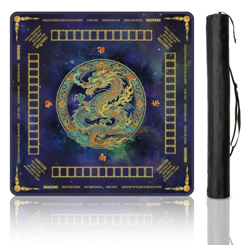 Mahjong Mat for Table with Rules, 31.5" x 31.5" Noise Reduction Non Slip Waterproof Mah Jong Table Mat with Carrying Bag, Suitable for Mahjong, Poker, Board Games, Dominoes, and Card Games - color: Dragon