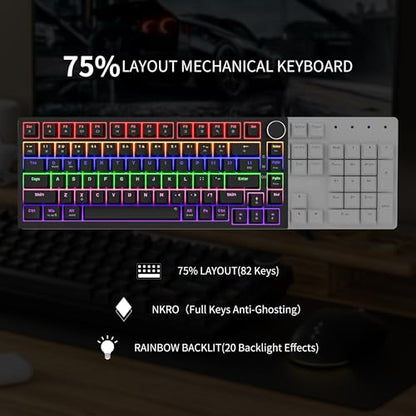 Newmen GM326 75% Percent Mechanical Keyboard,Wired Mini Backlit Hot Swappable Gaming Mechanical Keyboard with Knob,82 Keys Anti-Ghosting Compact Black Gaming Keyboards for PC Win Mac,Red Switch - color: Black