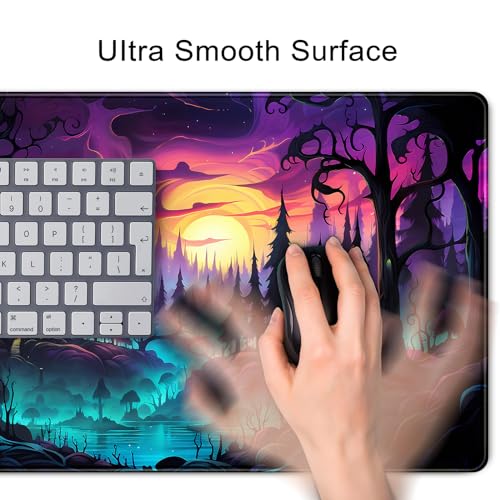 Mystic Forest Desk Mat Purple Cute Large Mouse Pad Extended Gaming Mousepad XL Big Aesthetic Desk Pad Cool Anime Keyboard Mat Laptop Desktop Mouse Mat 31.5''X11.8'' - color: Mystic Forest