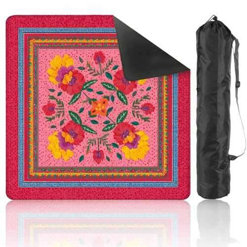 Mahjong Mat 31.5" x 31.5" Vibrant Floral Red Yellow Pink Flowers Pink Non-Slip Noise Reduction Mahjong Tiles Table Cover for Dominoes Poker Card Board and Tile Games - color: Color5