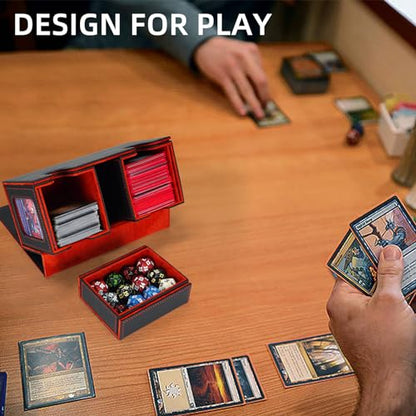 AFIING Mtg deck box with commander display- Fits 200 Double Sleeved Cards,3-in-1Card Deck Case,Strong Magnet Card Organizer For Magic Commander TCG CCG,4Dividers &2 Toploaders, Black/Red - color: Black Red