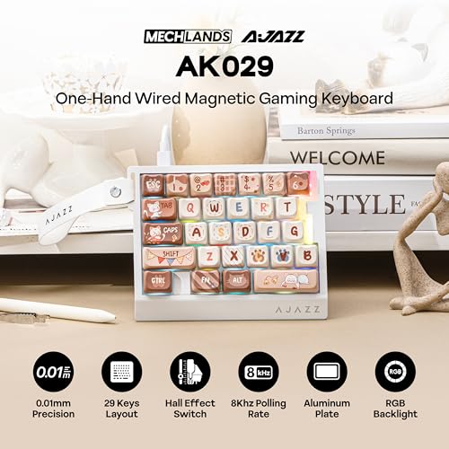 MechLands AJAZZ AK029 One Handed Gaming Keyboard, 8Khz Polling, 29 Keys Rapid Fast Wired Keyboard, SOCD & DKS, Magnetic Switch, Adjustable Actuation, RGB Backlits, Aluminum Plate (White Brown) - color: White Brown
