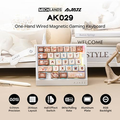 MechLands AJAZZ AK029 One Handed Gaming Keyboard, 8Khz Polling, 29 Keys Rapid Fast Wired Keyboard, SOCD & DKS, Magnetic Switch, Adjustable Actuation, RGB Backlits, Aluminum Plate (White Brown) - color: White Brown