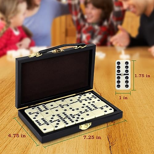 Double Six Domino Set in Wooden Box - Premium 28-Piece Classic Table Tiles Educational Game for Adults and Kids – Travel Friendly - Board Games for Boys and Girls- Ideal for Game Night and Gifting
