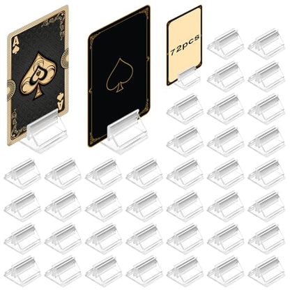 72 Pcs Plastic Game Card Stands Holders Table Number Clear Acrylic Business Cards Holder DIY for Display Paper Piece Pictures Clip Price Board Photos Memos Menus Labels Stand