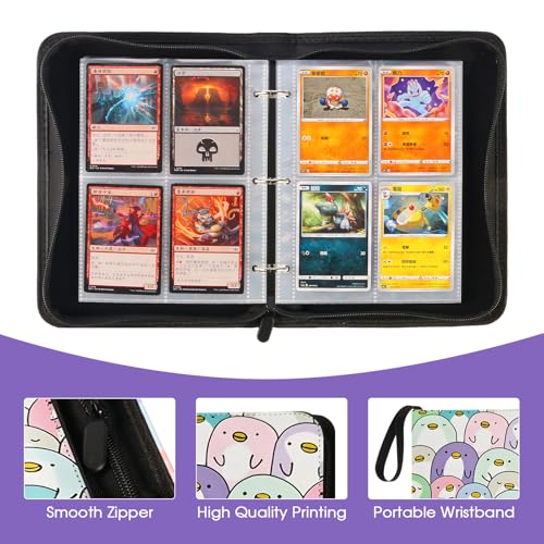 4-Pocket Card Binder with 50 Removable Pages, Holds 400 Cards | Fits trading, sports, gaming and collectible cards. Great for boys and girls to organize and protect collections(Penguin) - color: Penguin