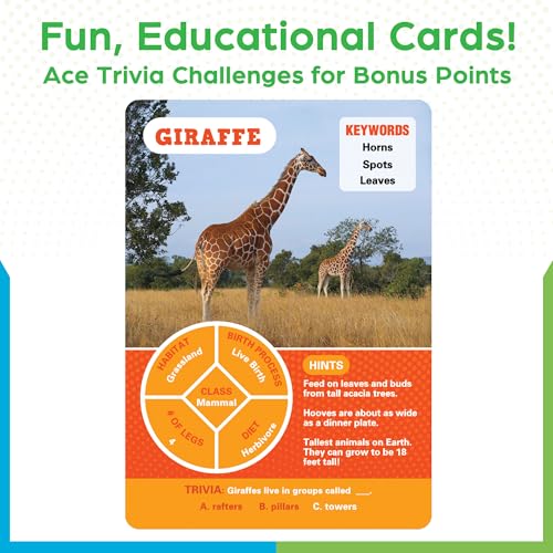 BenBen Guess the Animal in 10 Clues Card Games for Kids & Family, 100 Cards | Animal Trivia Game for Travel, Classroom, Camping, Party, Car, Airplane, Road Trip Activities for Boys Girls Ages 5+