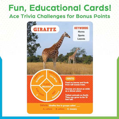BenBen Guess the Animal in 10 Clues Card Games for Kids & Family, 100 Cards | Animal Trivia Game for Travel, Classroom, Camping, Party, Car, Airplane, Road Trip Activities for Boys Girls Ages 5+