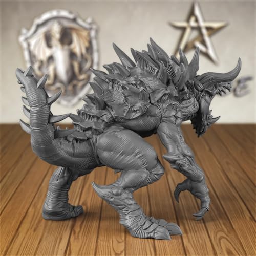 AUSPDICE 32mm DND Monster Miniature The Legendary Devourer, S14 | 1:50 Scale Fantasy Beast with Horned Head, Spiked Back, Open Jaws and Clawed Limbs for Dungeons and Dragons Tabletop RPGs