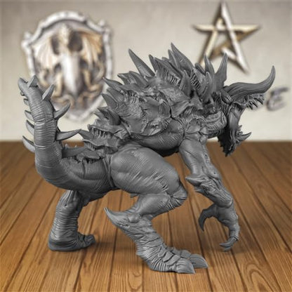 AUSPDICE 32mm DND Monster Miniature The Legendary Devourer, S14 | 1:50 Scale Fantasy Beast with Horned Head, Spiked Back, Open Jaws and Clawed Limbs for Dungeons and Dragons Tabletop RPGs