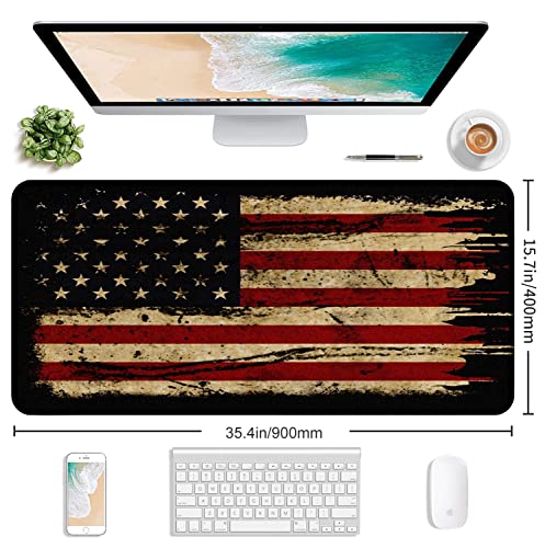 Retro American Flag XL Gaming Mouse Pad with Stitching Edge Laptop Desk Mat | Large Extended Mouse Pad; Full Desk Coverage; Waterproof Coating; Stable Anti-Slide Base For Gaming, Office, Study Daily Use - color: American Antique Flag
