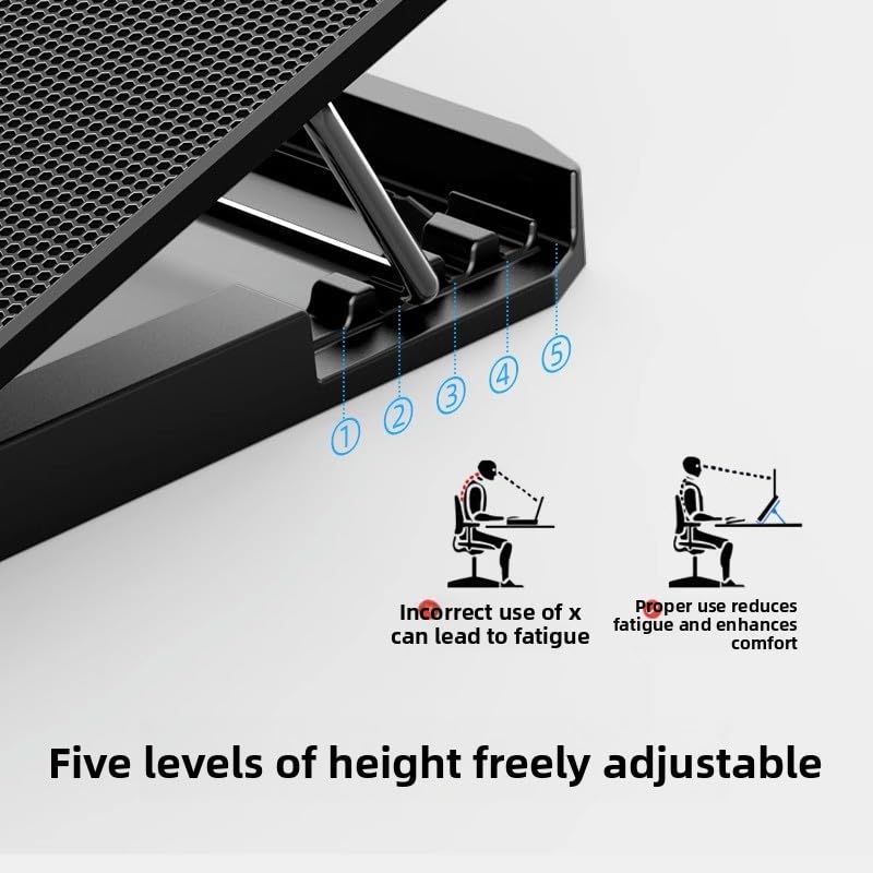 Laptop Cooling Pad 6 Fans RGB LED Adjustable Stand 12-17" Gaming | 6 fans 2400 RPM, RGB lights, adjustable speed, phone holder, metal mesh, dual USB, fits 12-17", 35-70 CFM cooling power - color: Black Iridescent Version (RGB Ambient Light + Phon