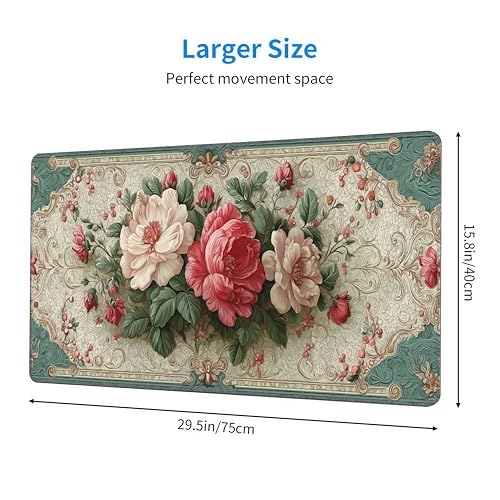 Extra Large European Style Peony Mouse Pad - 35.4 x 15.8 Inches, Soft Fabric Surface with Rubber Non-Slip Base for Precise Mouse Control - color: European Style Peony