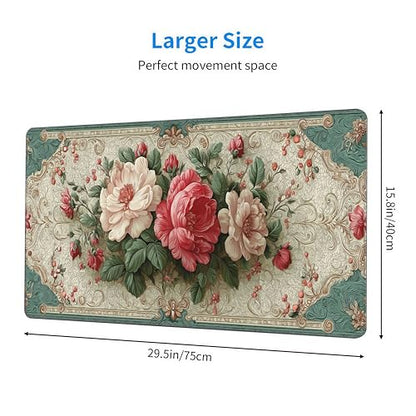 Extra Large European Style Peony Mouse Pad - 35.4 x 15.8 Inches, Soft Fabric Surface with Rubber Non-Slip Base for Precise Mouse Control - color: European Style Peony