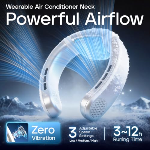 Cooling fan neck ac air conditioner, Rechargeable Neck Fan with Semiconductor Cooling Plate, 7000mAh Portable Battery, 3+ Hours Runtime, 360g Lightweight Wearable for Travel, Hot Flashes, and Outdoor.