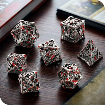 MoKo Dragon Hollow Metal DND Dice Set, Red+Silver | 7 Pcs Polyhedral, D20 D12 D10 D8 D6 D4, For Dungeons and Dragons RPG Games, With Gift Box - color: 4 - Red+sliver