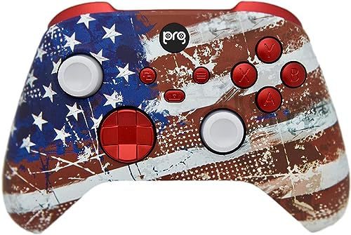 Hand Airbrushed Fade Custom Controller Compatible with Xbox Series X/S & Xbox One (Series X/S U.S Flag W/Red Inserts) - color: Series X/S U.S Flag W/Inserts