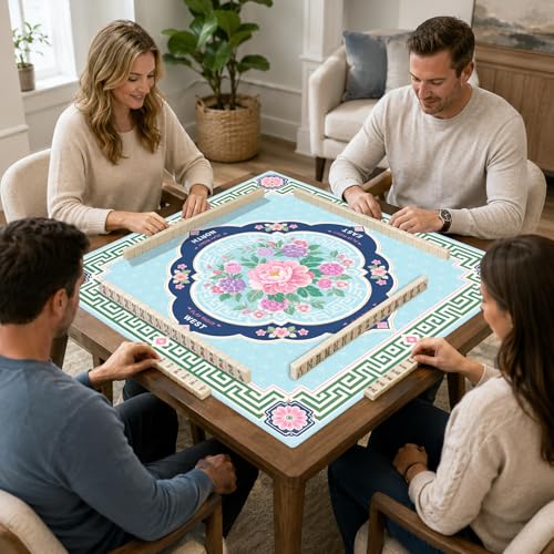Peony Floral Mahjong Mat,Non Slip American Mah Jongg Table Mat | 32in soft neoprene mah jongg mat reduces tile noise protects tabletops & packs easily for game nights or a thoughtful gift - color: 016