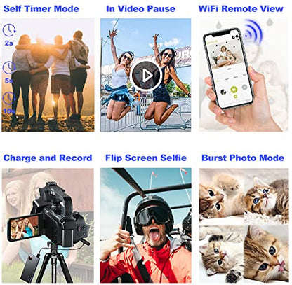 Acuvar 4K/6K Video Camera Camcorder – 64MP Vlogging Camera for YouTube, 60FPS, 18X Zoom – with Mic, LED Light, Tripod & 2×64GB Cards – WiFi, Webcam Bundle - style: Elite Kit