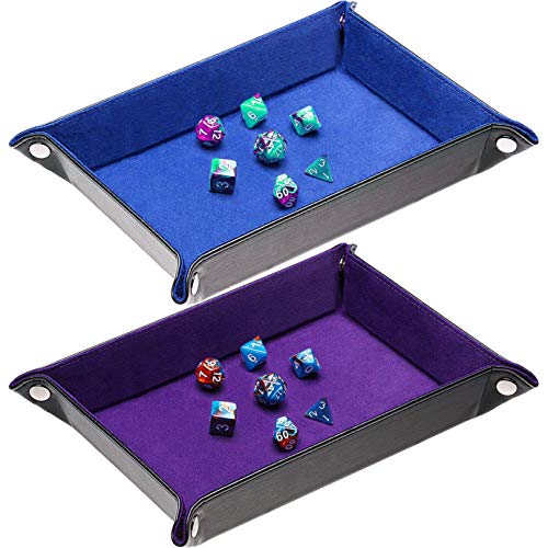 2 Pieces Dice Holder Dice Rolling Tray Double Sided PU Leather and Velvet Folding Tray Dice Pad for Dice Gamingand Other Table Games (Blue & Purple) - color: Blue & Purple