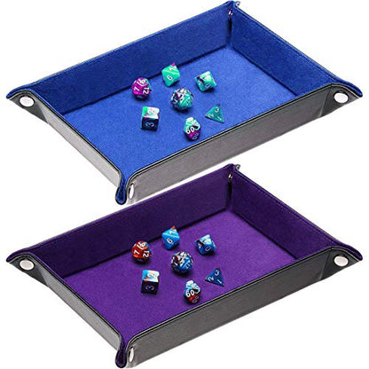 2 Pieces Dice Holder Dice Rolling Tray Double Sided PU Leather and Velvet Folding Tray Dice Pad for Dice Gamingand Other Table Games (Blue & Purple) - color: Blue & Purple