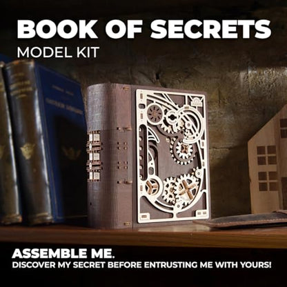 UGEARS Wooden Model Kits for Adults to Build - Book of Secrets 3D Wooden Puzzles for Adults with Steampunk Combination Lock – DIY Mechanical Puzzle Books for Adults – Medium Difficulty 263 Pcs