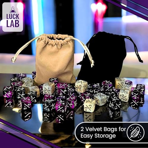 Luck Lab MTG Magic Life Counter Dice, 48 PCS - Compatible w/Magic Card Game Accessories, CCG Creature Stats w/ 2 Dice Bags (Purple Pearl, Purple Swirl, White Pearl, Black Pearl) - color: Purple Pearl, Purple Swirl, White Pearl, Black Pearl