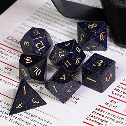 UDIXI Stone Dice Set Blue Sandstone Gemstone DND Dice for Tabletop Games | Natural Stone, Premium Gift Box, DM Gift, for Dungeons and Dragons Role Playing Games - color: Glossy Blue Sandstone