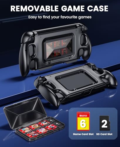 EXTREMECOOL Enhanced Switch 2 Grip - Ergonomic Hard Shell with 6 Game Slots & Front Cover | Handheld Mode Only | NOT Dockable | Lightweight & Travel-Ready Protective Shell (Black) - size: L-Full Size