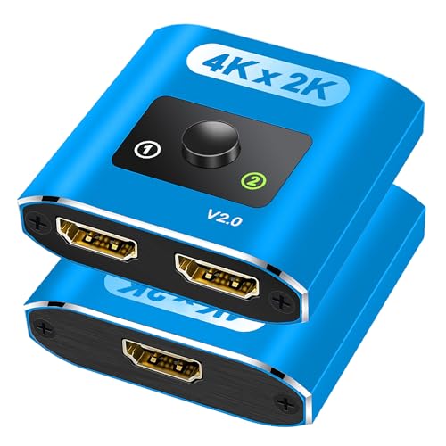 HDMI Switch Splitter 4K@60Hz, Aluminum Bi-Directional HDMI 2.0 Switcher, HDMI Splitter 1 in 2 Out/ 2 in 1 Out, Support 4K 3D HDR for Xbox, PS5/4/3, Fire Stick, Roku, HDTV, Projector, Computer (Blue) - color: Blue