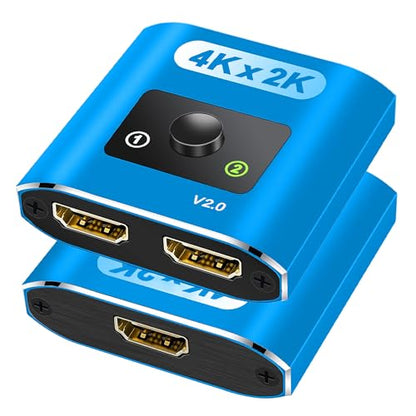 HDMI Switch Splitter 4K@60Hz, Aluminum Bi-Directional HDMI 2.0 Switcher, HDMI Splitter 1 in 2 Out/ 2 in 1 Out, Support 4K 3D HDR for Xbox, PS5/4/3, Fire Stick, Roku, HDTV, Projector, Computer (Blue) - color: Blue