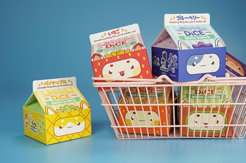 1985 Games Pineapple Kawaii Cat Dice Set – Milk Carton-Inspired Dice for DND | TTRPGs & Tabletop Roleplaying - color: Pineapple