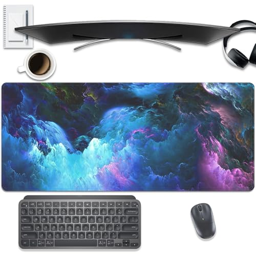 Colorful Galaxy Mouse Pad Desk Pad, 27.5x11.8 in Large Sky Mouse Mat Extended Keyboard Mousepad with Stitched Edges, Waterproof Non-Slip Rubber Base for Office Computer Laptop Home - color: Colorful Galaxy