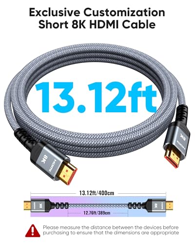 Highwings 8K@60 Long HDMI Cable 13FT/4M, 48Gbps 2.1 HDMI High Speed | Gaming HDMI Cord 4K120 144Hz RTX 3090 eARC HDCP 2.2&2.3 Compatible for PS5, SoundBar, AVR, UHD TV - size: 13 feet