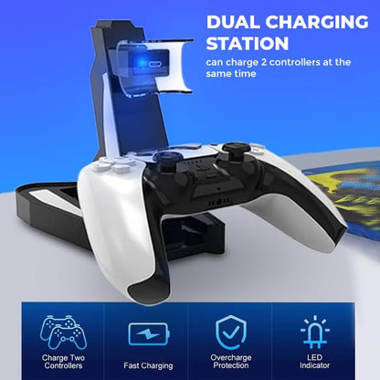 Charging Dock Station for PlayStation 5 Controllers - Vertical Controller Charger Stand, Dual Ports PS5 Charging Dock, Overcharge Protection PS5 USB Charging Station