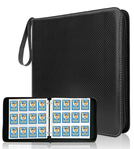 Trading Card Binder 12 Pocket, 1200 Cards Collection Folder with 50 Sleeves, Zipper Card Organizer Album for Baseball, Sports, Collectible Card(Black, 12Pockets) - color: Black, size: 12 Pocket