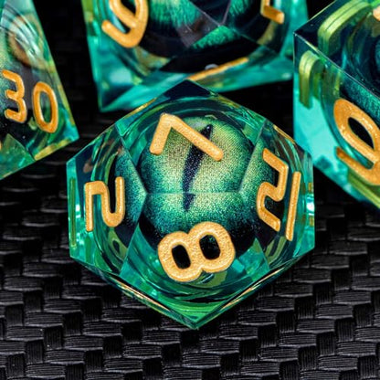 ARUOHHA DND Resin Dice Dragon Eye Liquid Core Polyhedral D and D Dice Set with Gift Box, Green Sharp Edged Dice Role Playing Game D20 D12 D10 D8 D6 D4 - color: Ly01-green