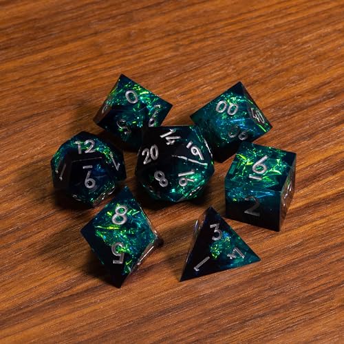 Sharp Edge DND Dice Set – Surge 7 Piece Polyhedral Dice in Retro VHS Box – TTRPG Tabletop RPG Game Accessory - style: Surge