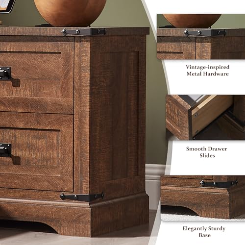 T4TREAM 24" Farmhouse Nightstand with Charging Station, Reclaimed Barnwood | End Table, 2 Large Storage Drawers, Rustic Wood Sofa Bedside Table, Bedroom, Living Room - color: Reclaimed Barnwood, size: 24"W*15.75"D*24"H