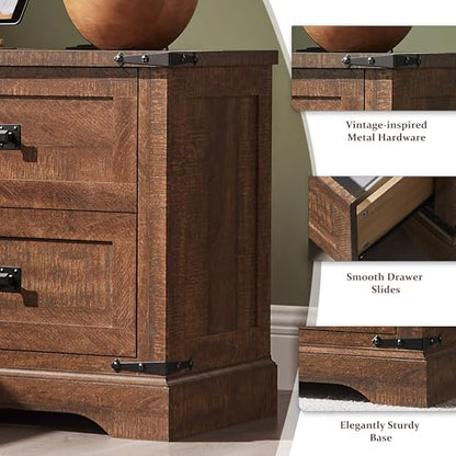 T4TREAM 24" Farmhouse Nightstand with Charging Station, Reclaimed Barnwood | End Table, 2 Large Storage Drawers, Rustic Wood Sofa Bedside Table, Bedroom, Living Room - color: Reclaimed Barnwood, size: 24"W*15.75"D*24"H
