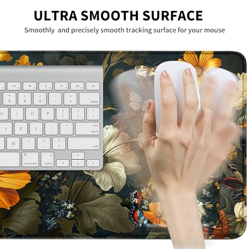 Mouse Pad Desk Mat Ergonomic Wrist Support Pad Set,Mouse Wrist Rest Keyboard Pad with Stitched Edges and Non Slip Base-Flowers Florals Butterflies - color: Flowers Florals Butterflies