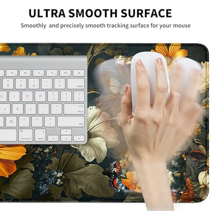 Mouse Pad Desk Mat Ergonomic Wrist Support Pad Set,Mouse Wrist Rest Keyboard Pad with Stitched Edges and Non Slip Base-Flowers Florals Butterflies - color: Flowers Florals Butterflies