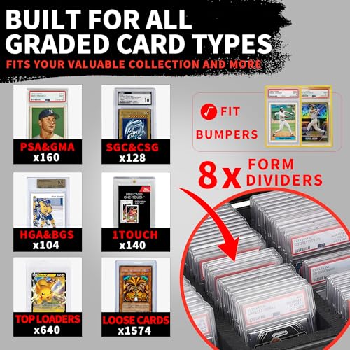 Graded Card Storage Box, 4 Row Top Loader Design - 160+ Capacity Durable PSA Card Storage & Sports Card Organizer Slab for Your Collection – For Baseball, Football, TCG, MTG Cards