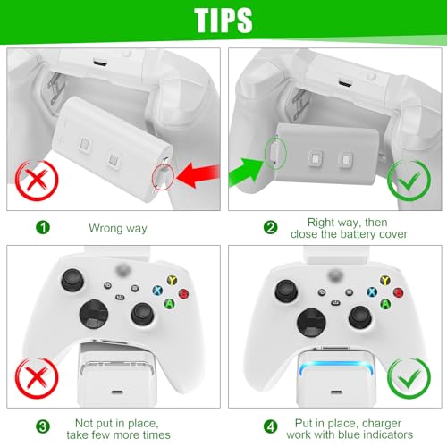 KEKUCULL Dual Dock Charging Station Compatible with Xbox Series X/S, Xbox One/One X/One S Controllers, Efficient Xbox Controller Charger with 2 * 1100mah Rechargeable Controller Battery Packs(White) - color: White