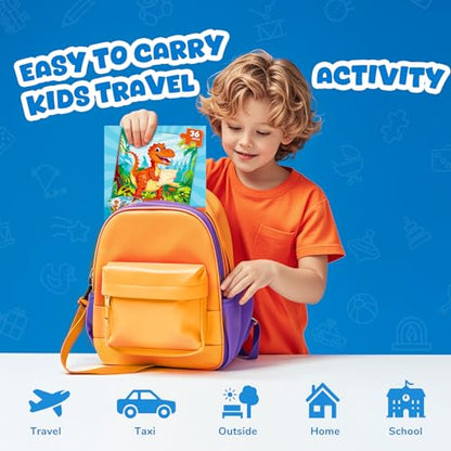 Magnetic Jigsaw Puzzles for Toddlers Kids 3-8 Boys,(3 36-Pieces) Travel Puzzles Toys for Kids Ages 4-6,Take-Along Car Airplane Road Trip Activities Game for 3 4 5 6 7 8 Year Old Birthday Gift - style: Dinosaur