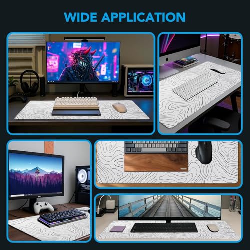 Gaming Mouse Pad, Large Pad with Non-Slip Rubber Base, Waterproof Mousepad with Stitched Edges, XXL Computer Long Keyboard Mouse Mat for Gamer, Office & Home, 31.5" x 15.7", White Black Lines - color: White Black Lines, size: 31.5 inches x 15.7 inches